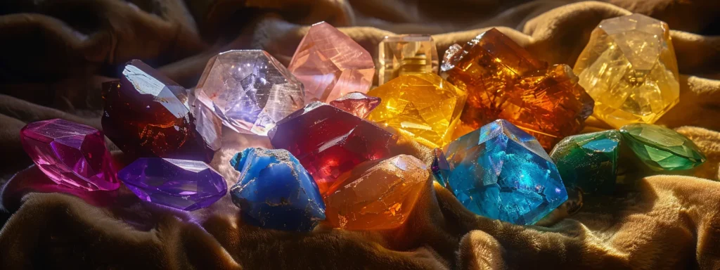 a collection of colorful gemstones arranged on a velvet cushion under soft, natural lighting, showcasing their unique brilliance and significance.