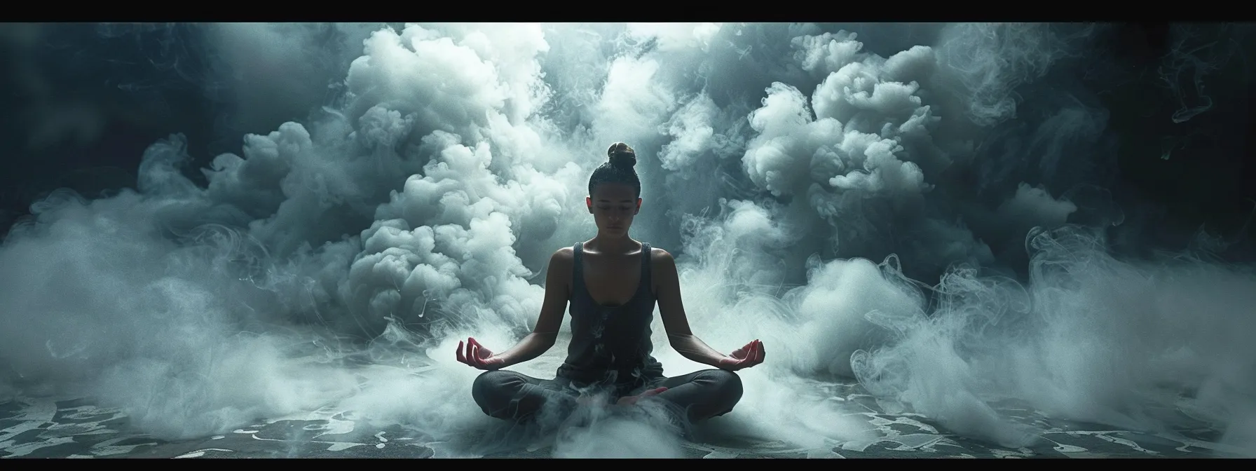 a person surrounded by a dark cloud of anxiety and fear, trying to navigate their way through a confusing and overwhelming emotional landscape during a kundalini awakening.