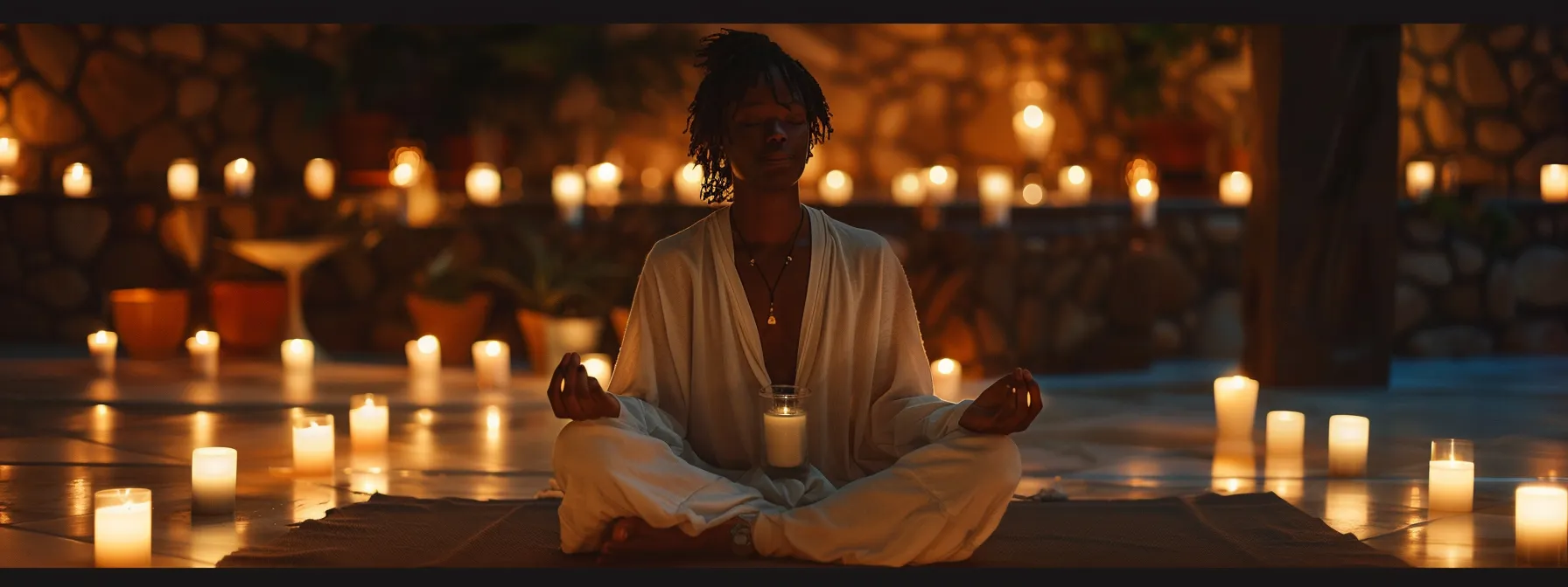 a serene yogi sitting cross-legged, gracefully performing nadi shodhana (alternate nostril breathing) with eyes closed, surrounded by soft candlelight.