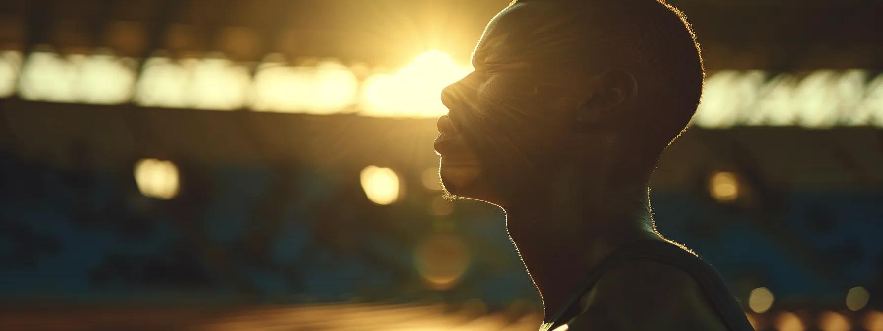 an athlete visualizing success on the podium, exuding confidence and determination amidst a serene backdrop.