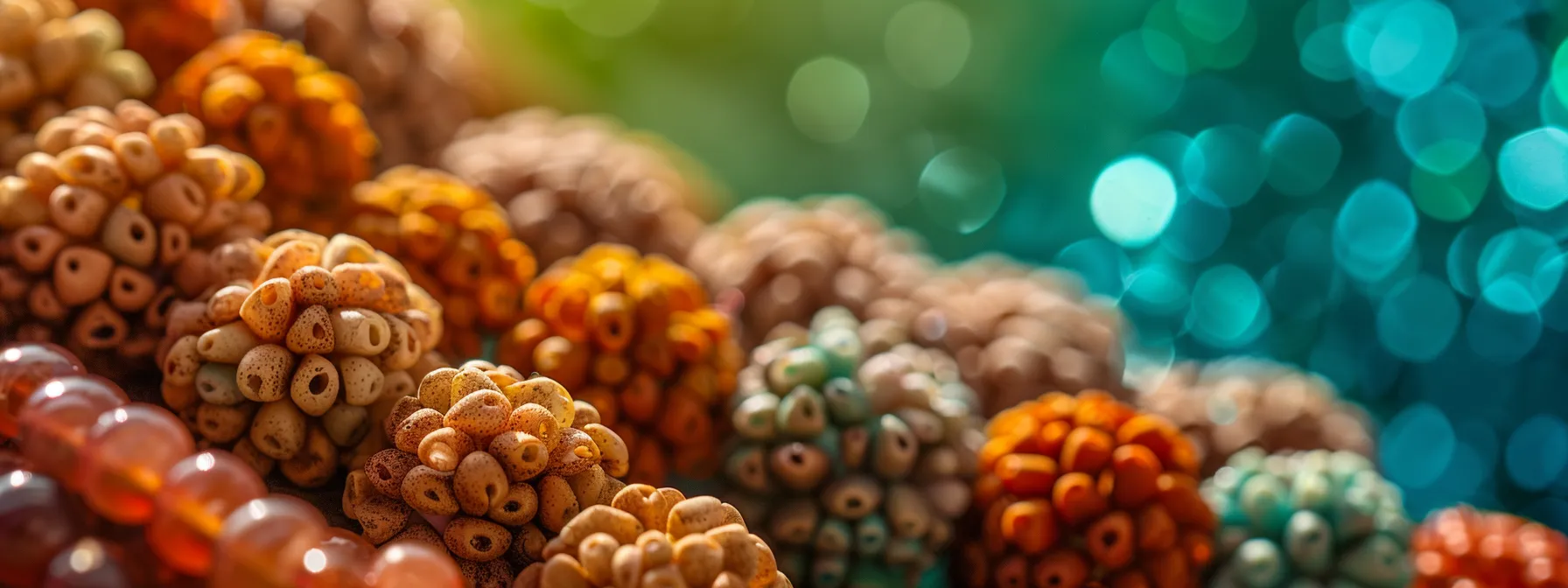 a close-up shot of vibrant rudraksha beads intertwined with shimmering aventurine stones, symbolizing the connection between chakra balancing and spiritual practices.