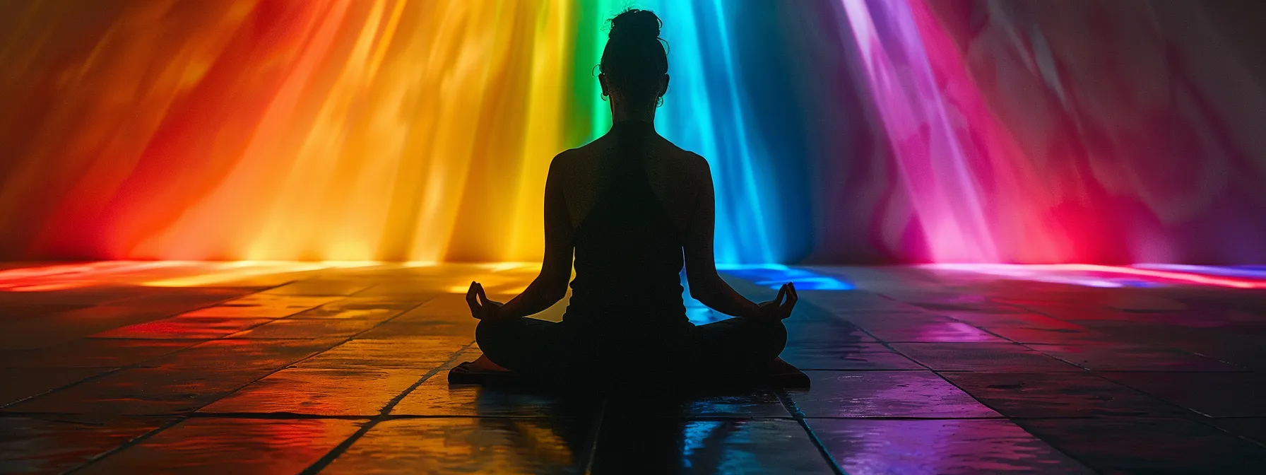 vibrant colors radiating from each chakra point during a focused meditation session.