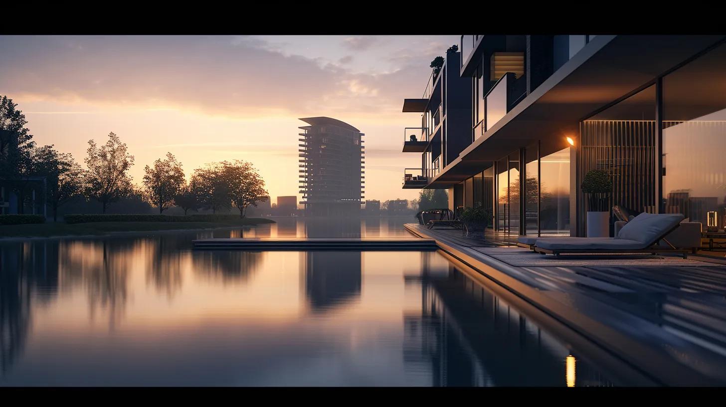 a serene landscape at dawn, featuring a tranquil lake reflecting gentle morning light, symbolizing the calm and clarity achieved through mindfulness and subconscious transformation.