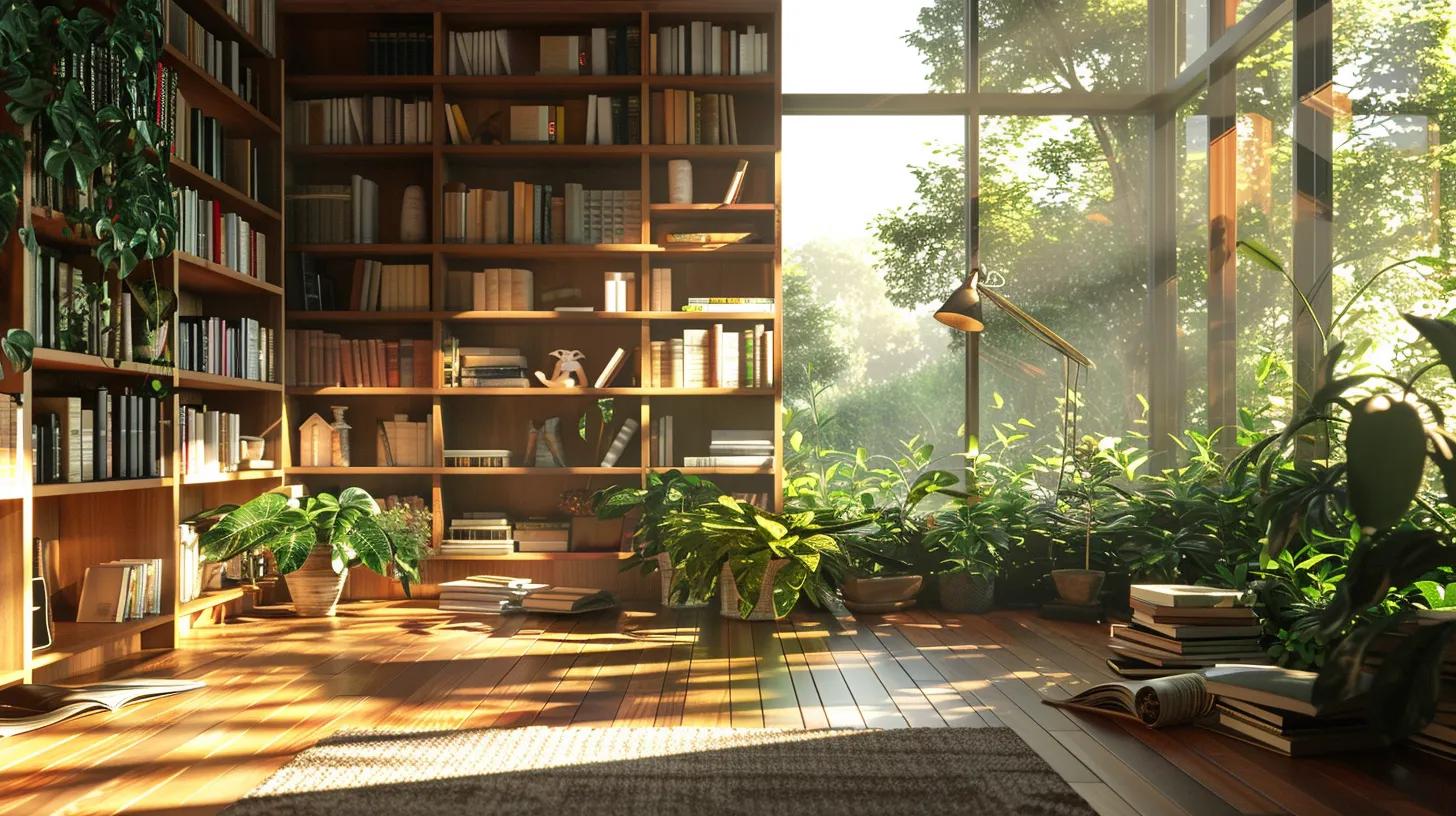 a serene, sunlit study space adorned with inspiring books and natural elements, embodying the essence of personal growth through neuro-linguistic programming.